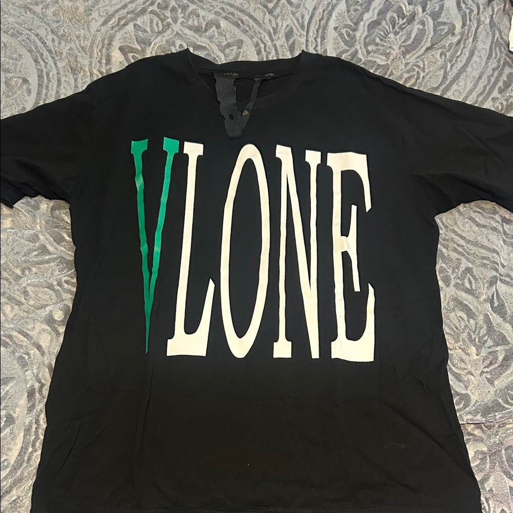 VLONE Black Tee with Green and White Lettering